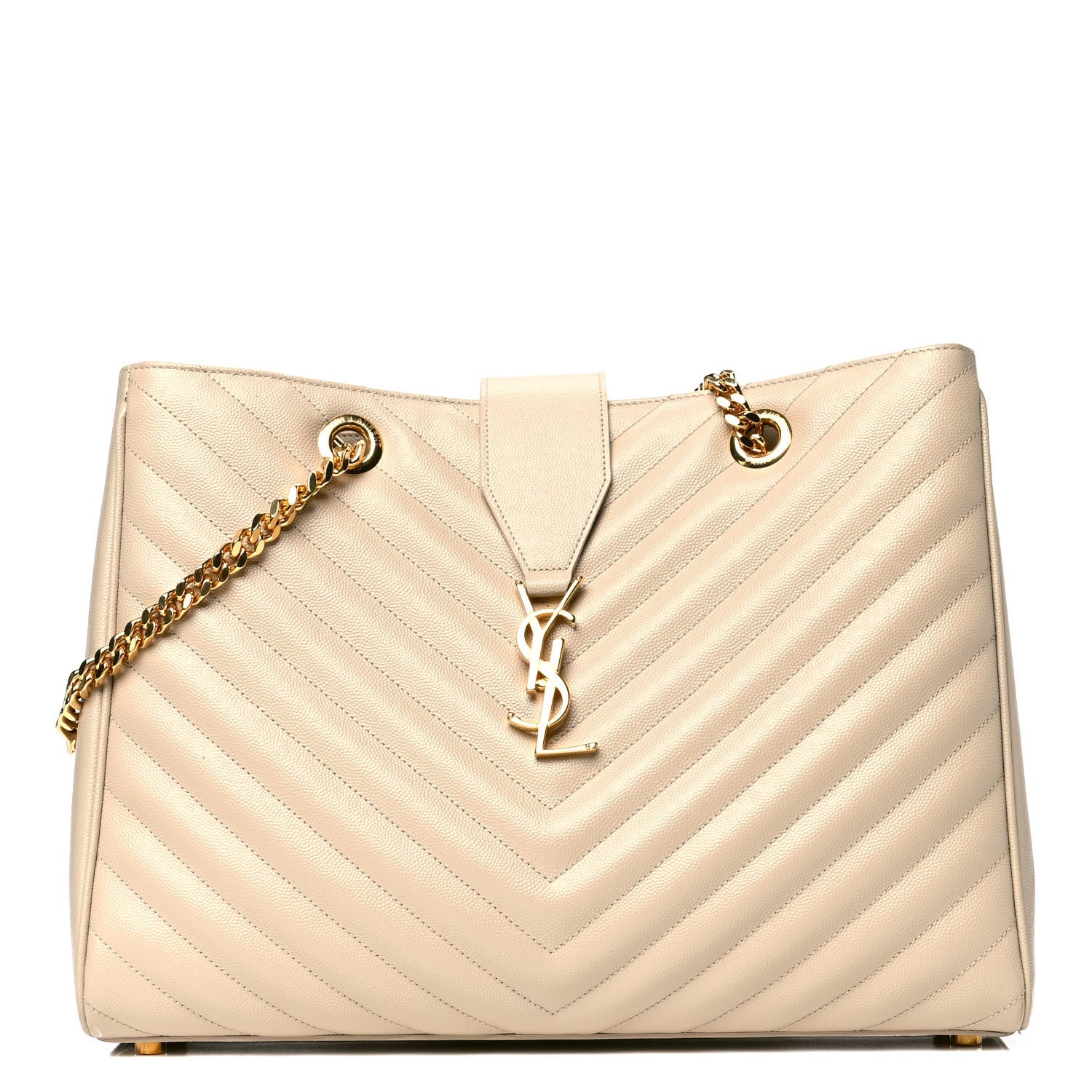 Saint Laurent Grain De Poudre Matelasse Chevron Monogram Shopping Bag Nude Powder 2 of 10