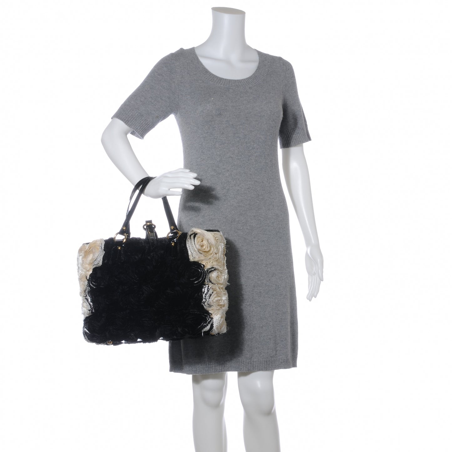 Silk Rosier Tote Ivory Black