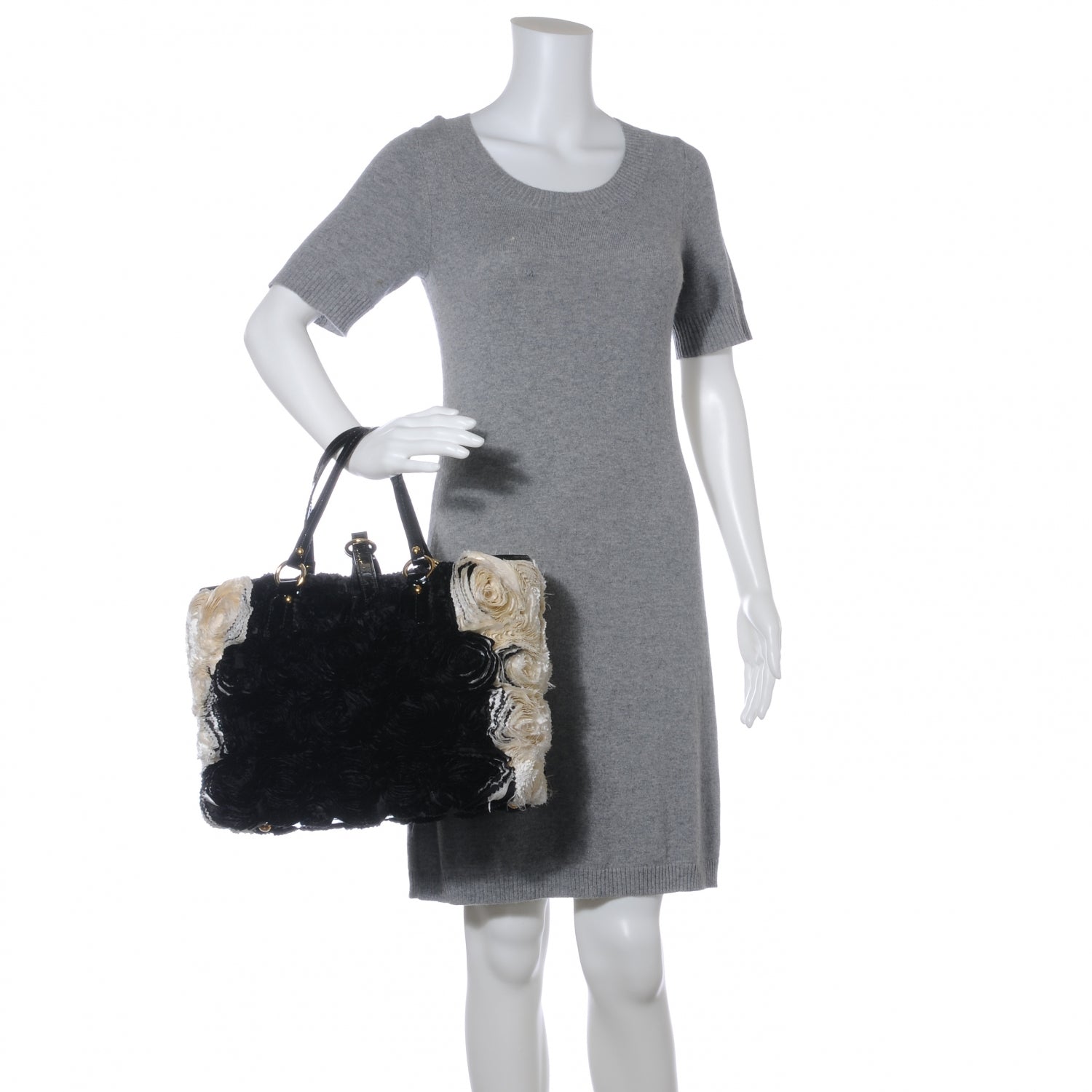 Valentino Garavani Silk Rosier Tote Ivory Black 2 of 6
