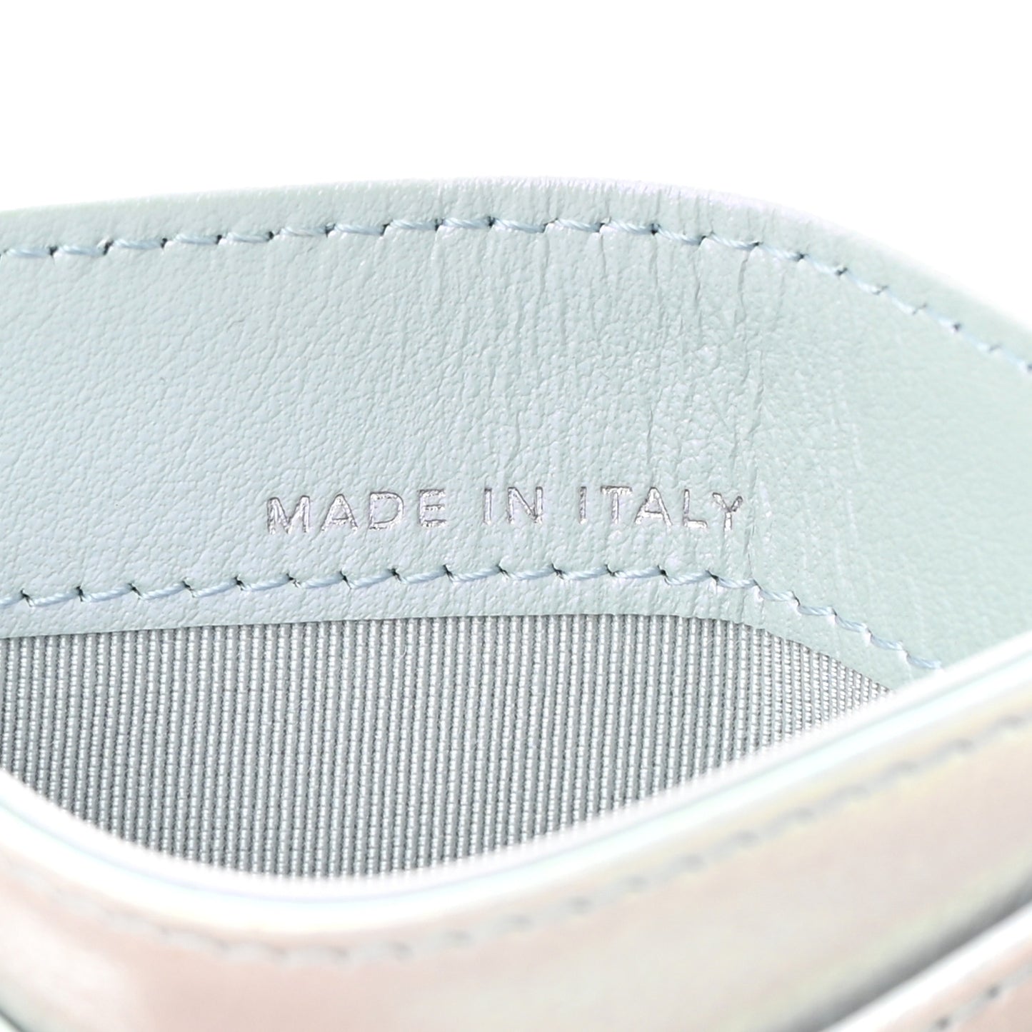 Iridescent Calfskin Quilted Card Holder Light Blue