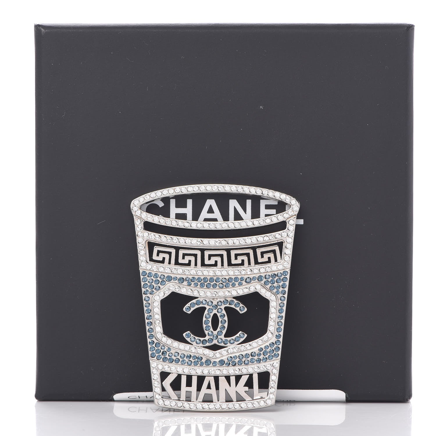 Chanel Crystal CC Greek Cup Brooch Silver Blue 5 of 5