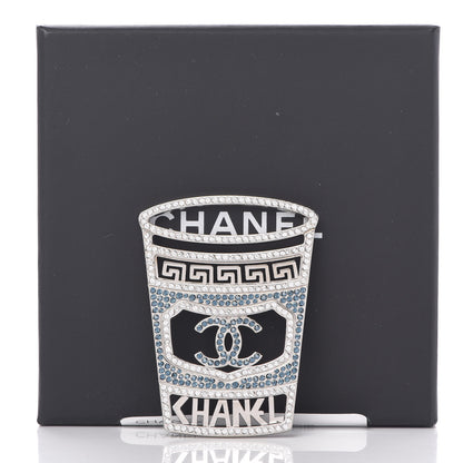 Chanel Crystal CC Greek Cup Brooch Silver Blue 5 of 5