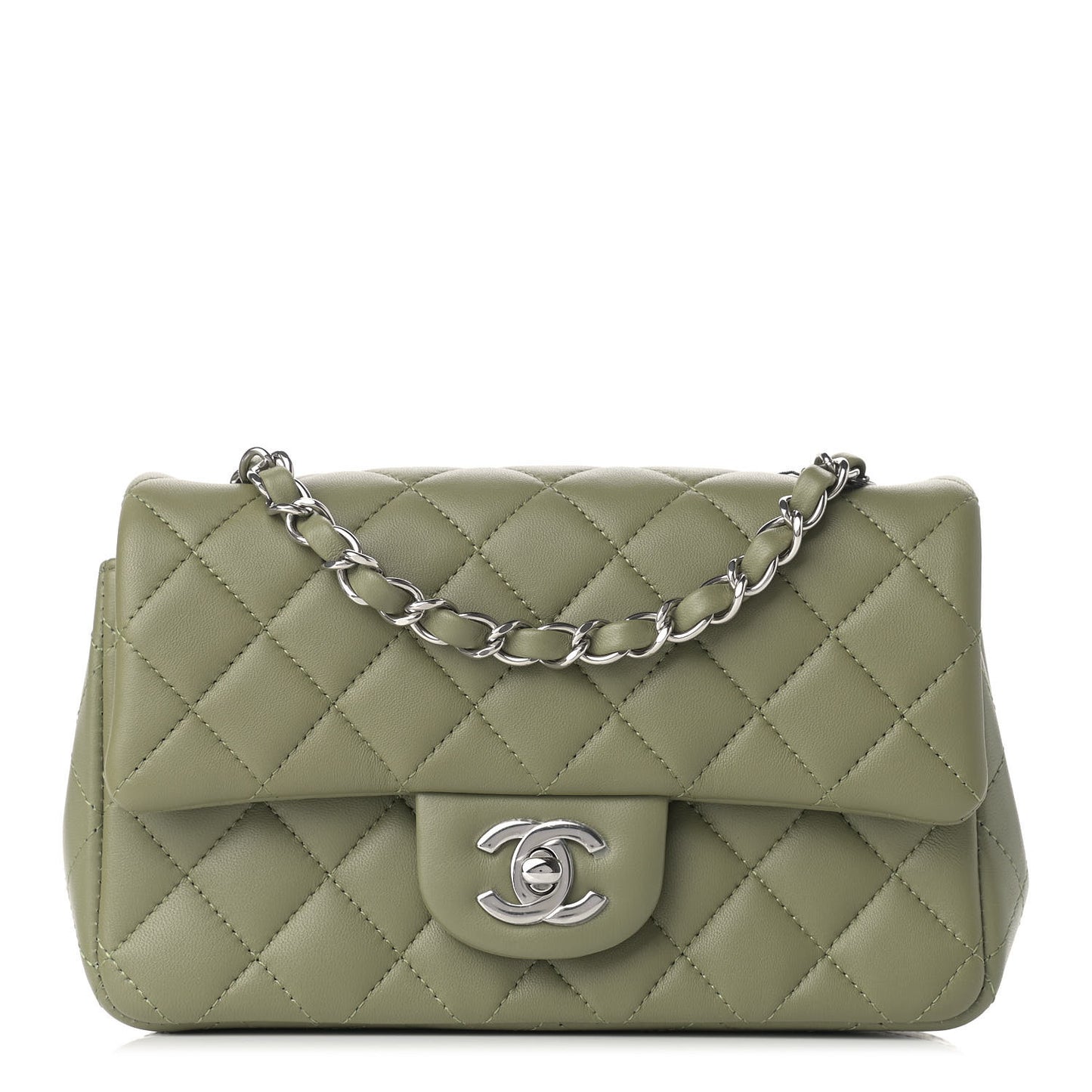Lambskin Quilted Mini Rectangular Flap Green