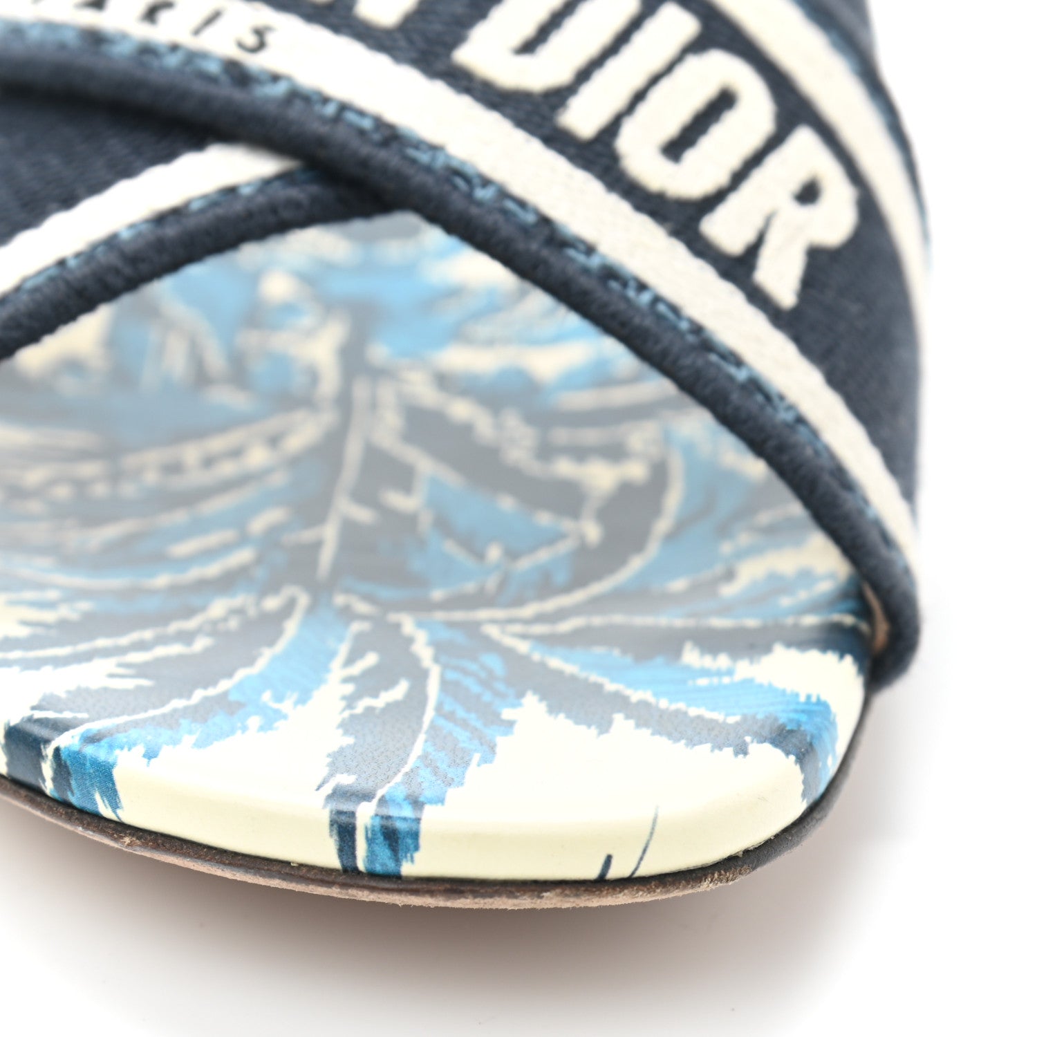 Christian Dior Canvas Palms Embroidered Dway Criss Cross Slide Sandals 38 Indigo Blue 9 of 9