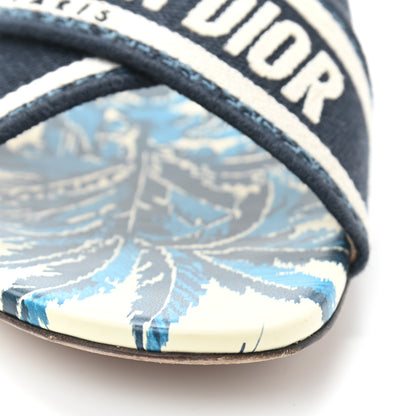 Christian Dior Canvas Palms Embroidered Dway Criss Cross Slide Sandals 38 Indigo Blue 9 of 9