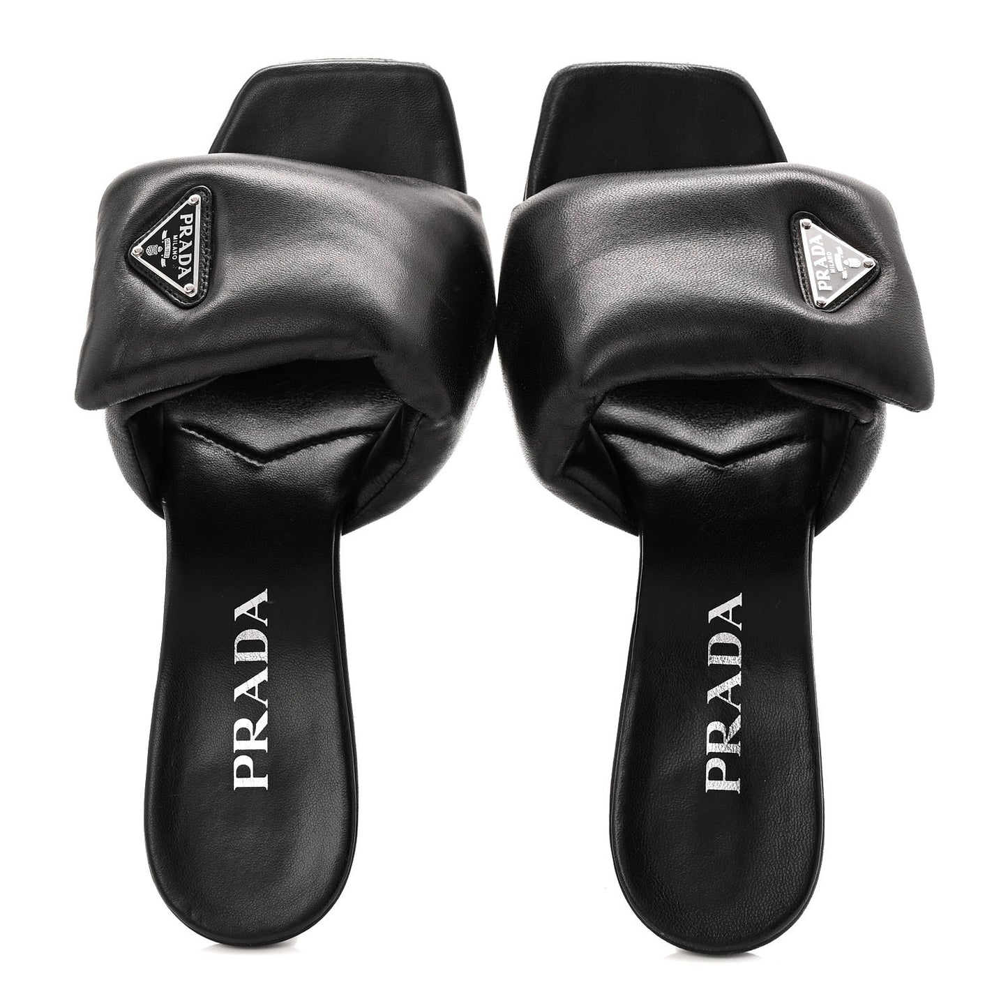 Nappa Soft Padded Metal Triangle Logo 65mm Slide Sandals 37.5 Black