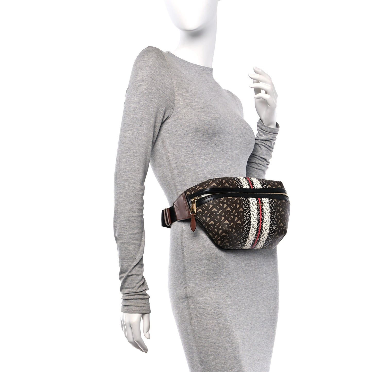 E-Canvas Monogram Stripe Medium Sonny Bum Bag Bridle Brown