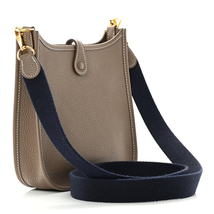 Hermes Taurillon Clemence Amazone Evelyne TPM Etoupe Bleu Indigo 3 of 11