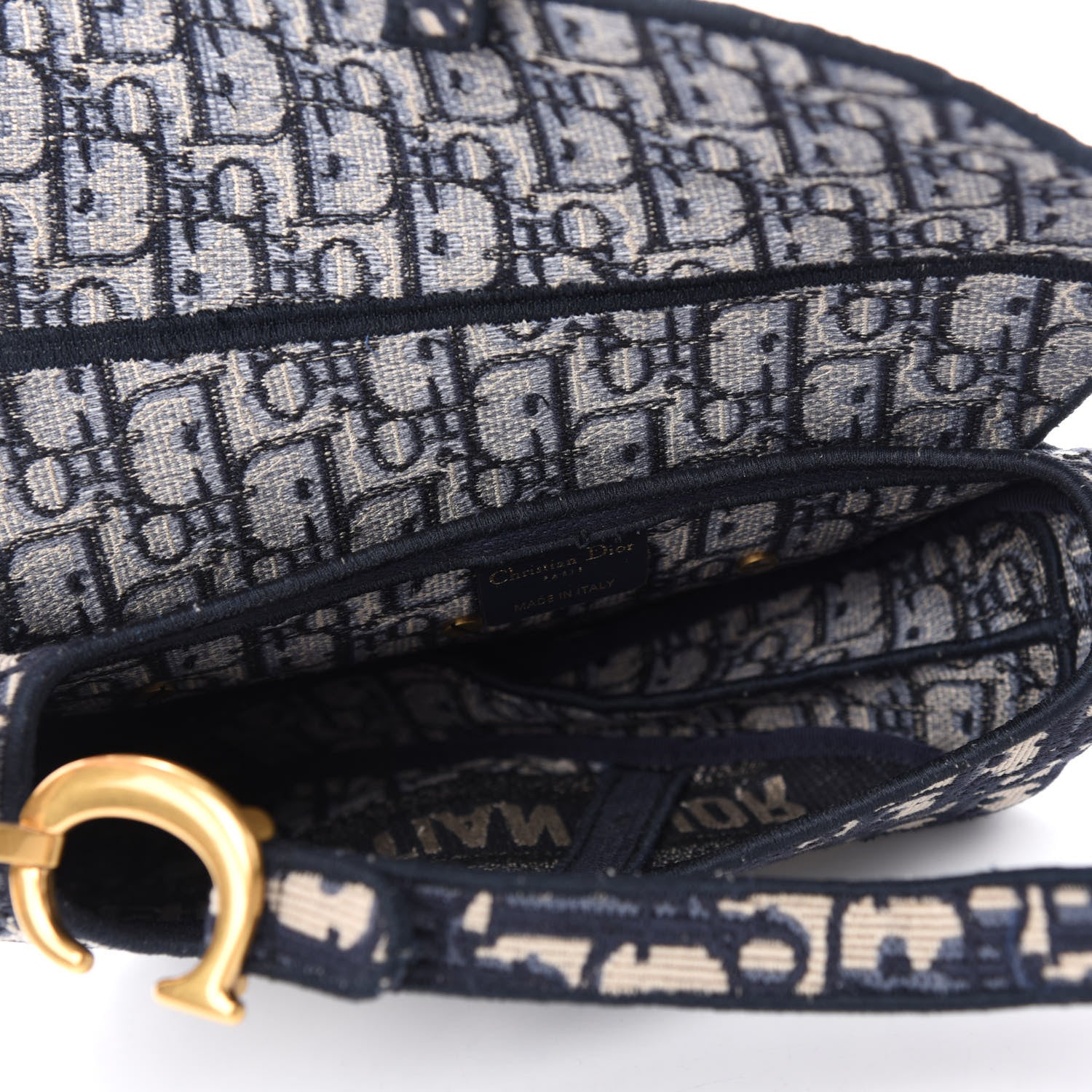 Christian Dior Oblique Embroidered Saddle Bag Blue 5 of 13