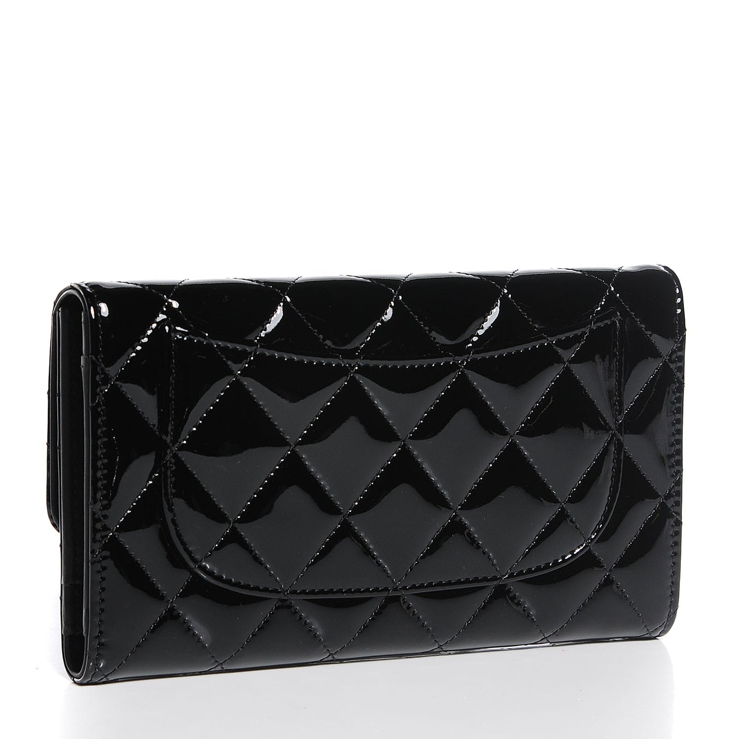 Patent Calfskin Quilted Large Flap Wallet Black