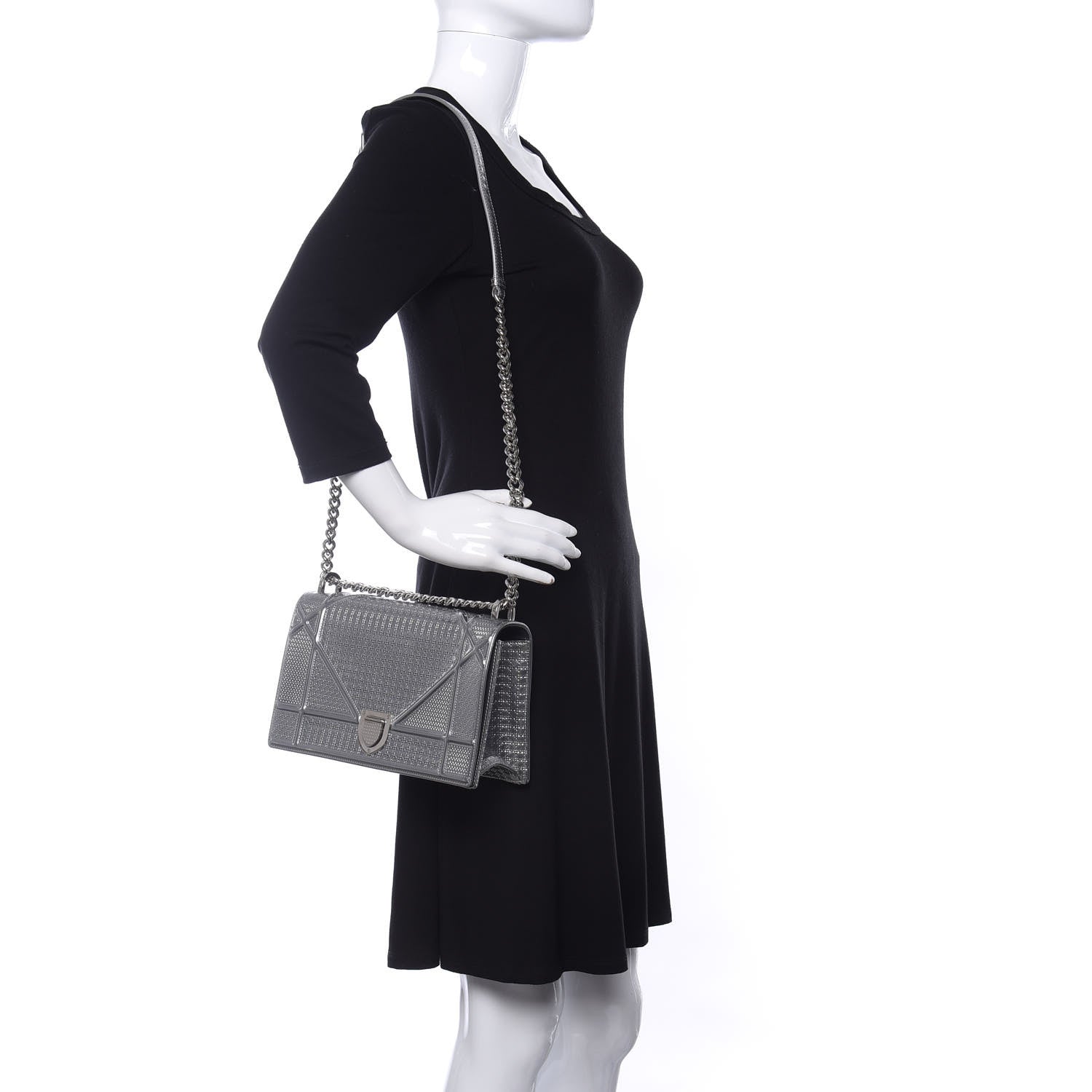 Christian Dior Metallic Patent Micro-Cannage Medium Diorama Flap Bag Silver 2 of 9