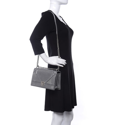 Christian Dior Metallic Patent Micro-Cannage Medium Diorama Flap Bag Silver 2 of 9