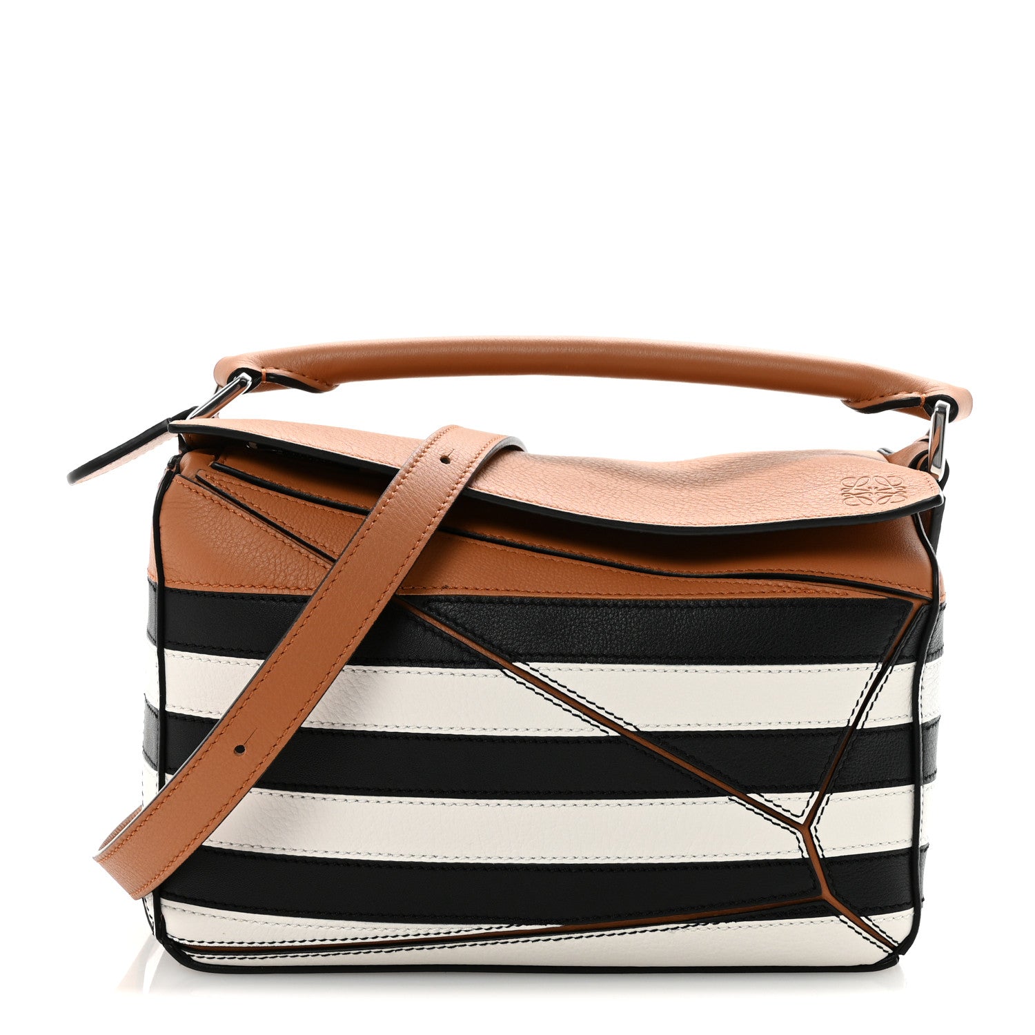 Loewe Calfskin Marine Stripe Small Puzzle Bag Tan Black White 1 of 9