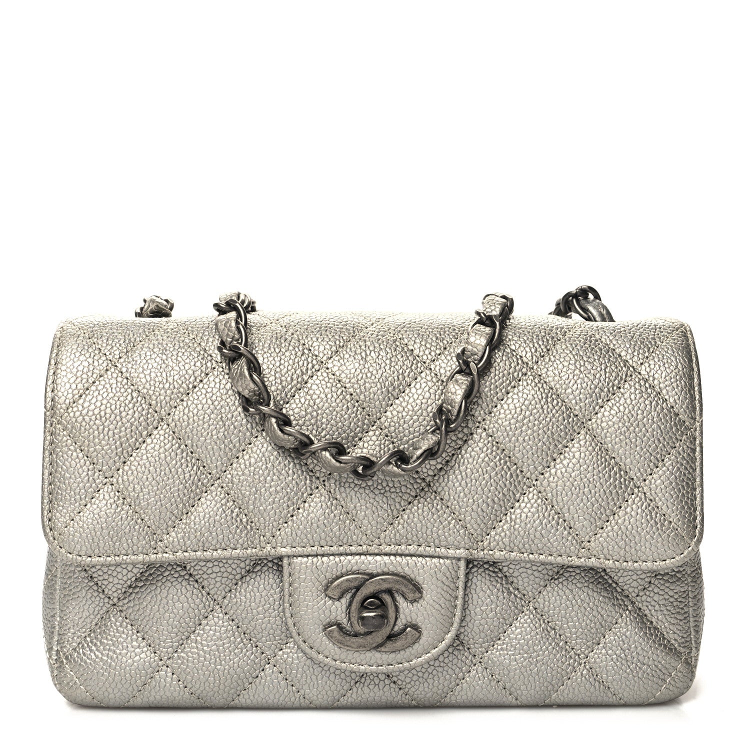 Chanel Metallic Caviar Quilted Mini Rectangular Flap Silver 1 of 10