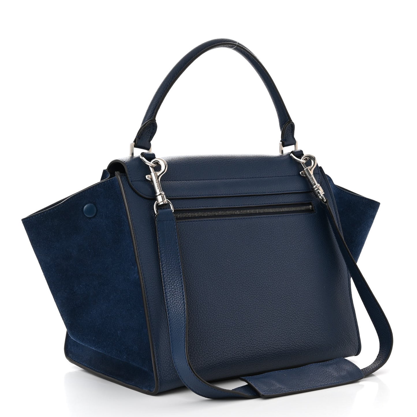 Drummed Calfskin Suede Medium Trapeze Navy Blue