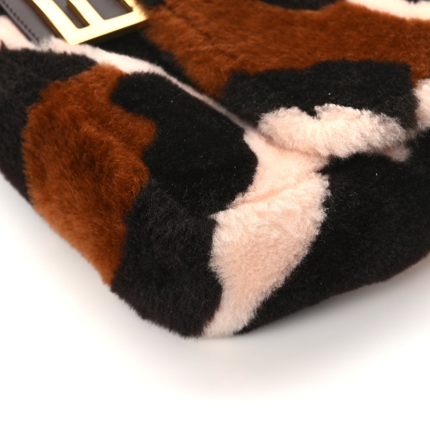 Fendi Shearling Vitello Dolce Leopard Print Large Baguette Pink Brown Multicolor 12 of 13