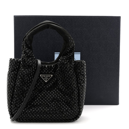 Prada Satin Crystal Soft Padded Small Double Handled Shoulder Bag Black 10 of 10