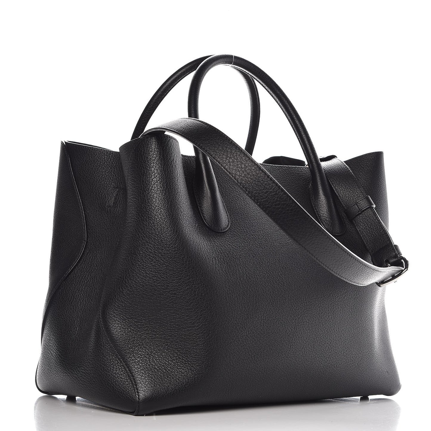 Supple Grained Calfskin Large Open Bar Tote Black