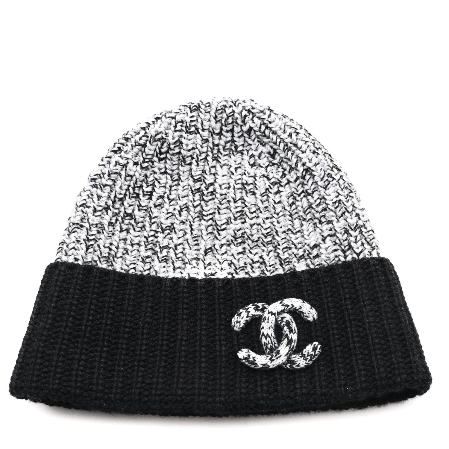 Chanel Cashmere CC Beanie Hat Black White 1 of 5