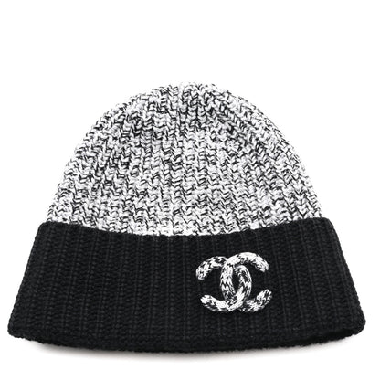 Chanel Cashmere CC Beanie Hat Black White 1 of 5