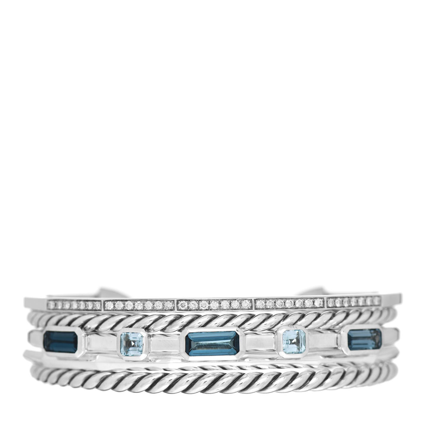 Sterling Silver Diamond Hampton Blue Topaz 16.5mm Stax Color Cuff Bracelet