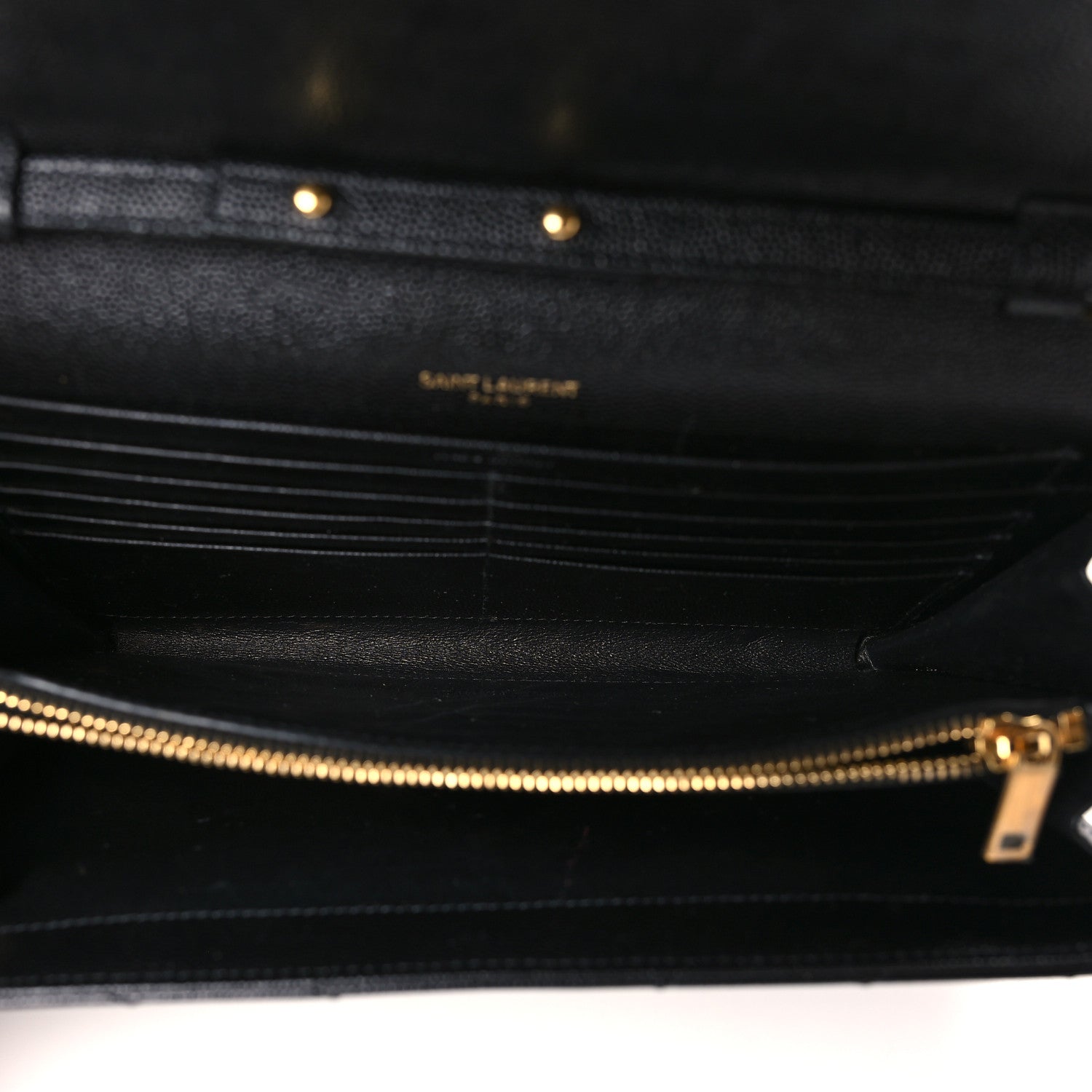 Saint Laurent Grain De Poudre Matelasse Chevron Monogram Chain Wallet Black 5 of 9