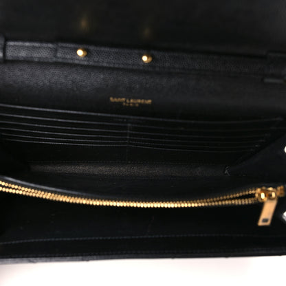 Saint Laurent Grain De Poudre Matelasse Chevron Monogram Chain Wallet Black 5 of 9