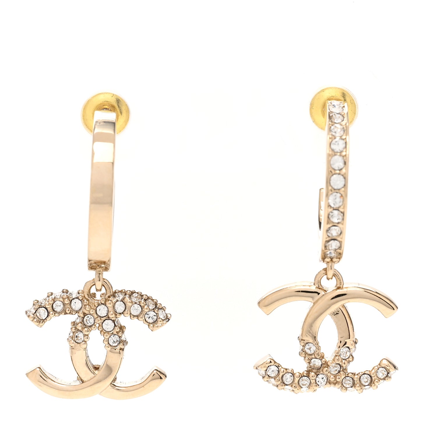 Crystal Bead CC Hoop Drop Earrings Light Gold