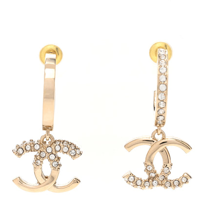 Chanel Crystal Bead CC Hoop Drop Earrings Light Gold 1 of 5