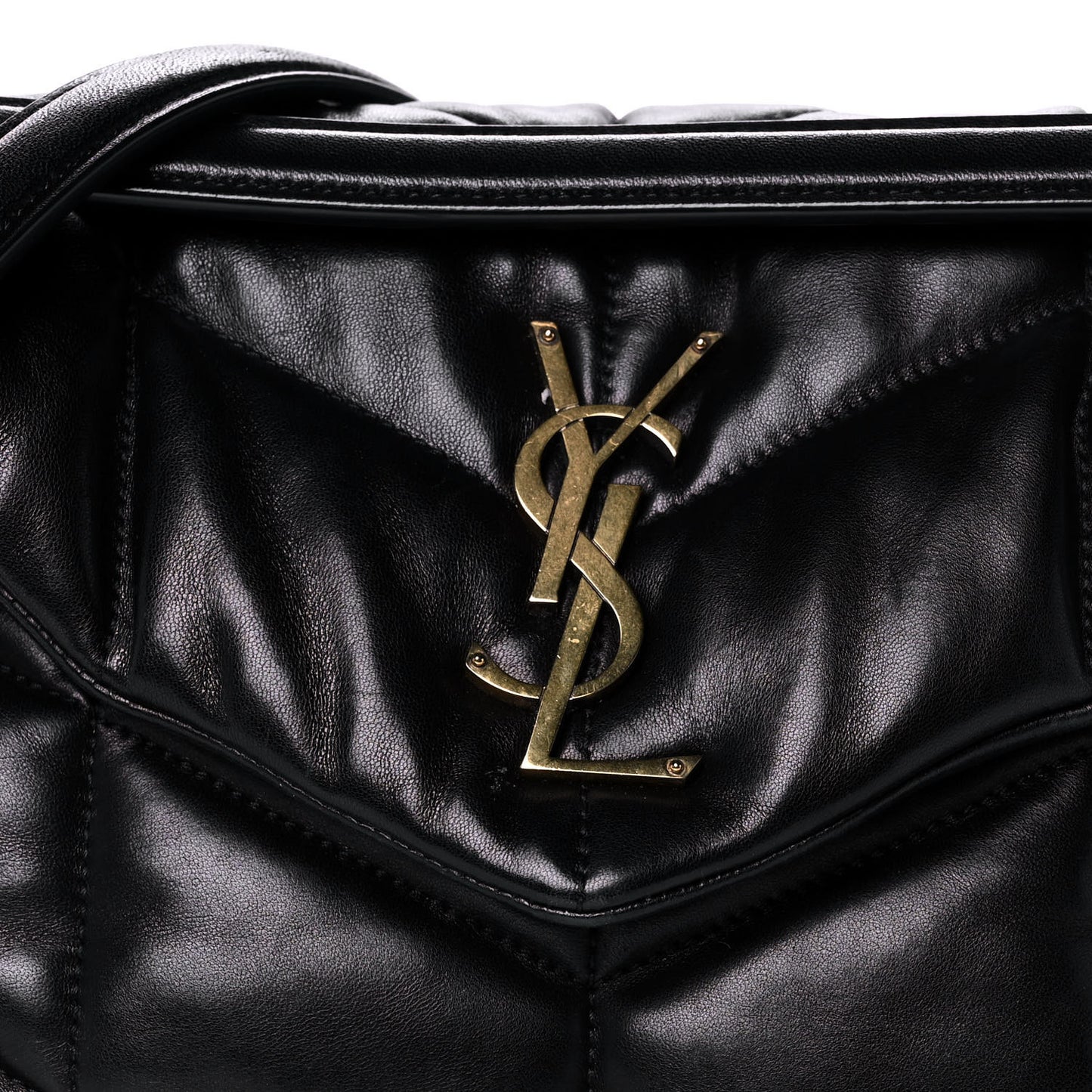 Lambskin Quilted Small Loulou Puffer Monogram Chain Satchel Black