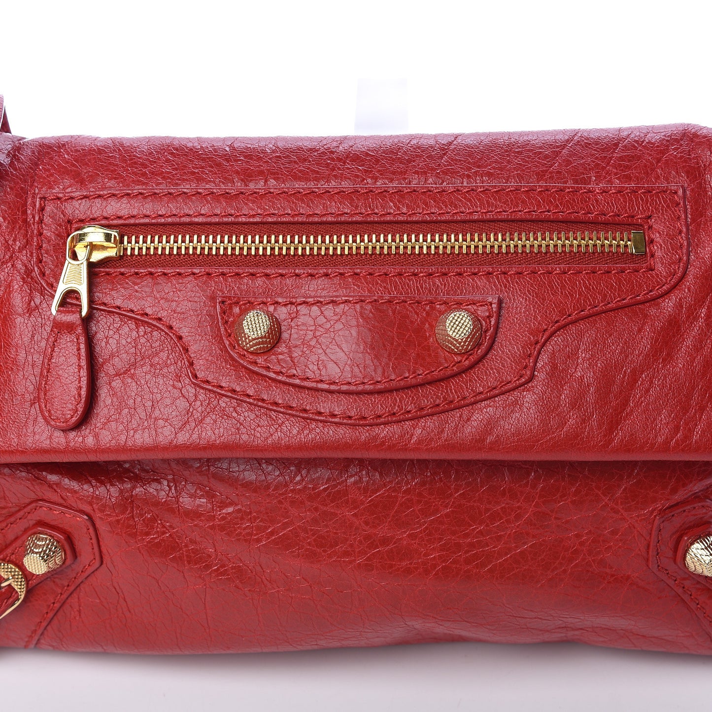 Agneau Giant 12 Gold Hardware Envelope Strap Clutch Rouge Lipstick