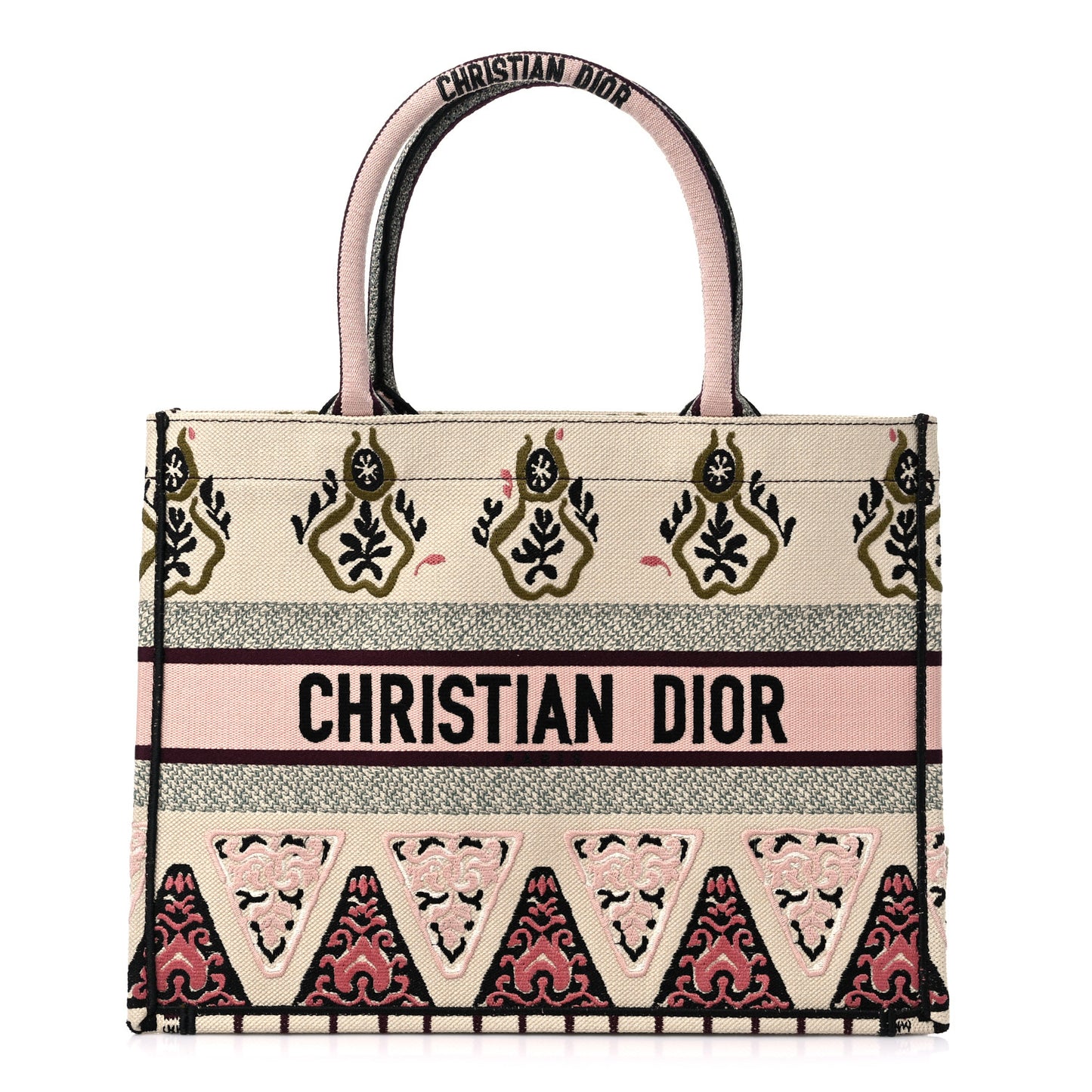 Canvas Embroidered Geometric Medium Book Tote Multicolor