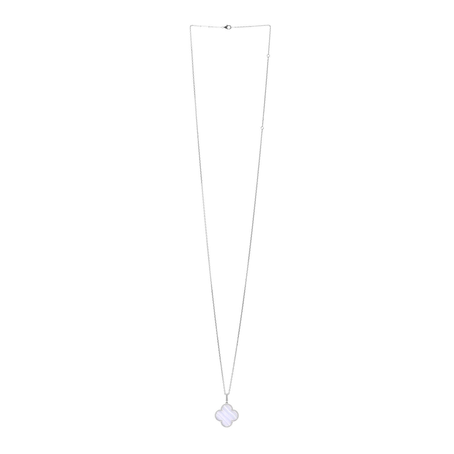 Van Cleef & Arpels 18K White Gold Chalcedony Magic Alhambra Pendant Long Necklace 3 of 5