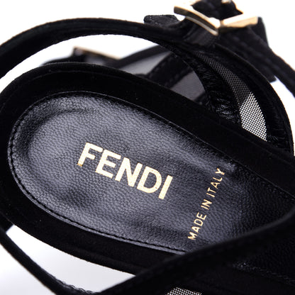 Fendi Suede Mesh Slingback Heel Sandals 39 Black 6 of 12