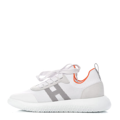Hermes Knit Suede Goatskin Womens Crew Sneakers 36 White Gris 1 of 7