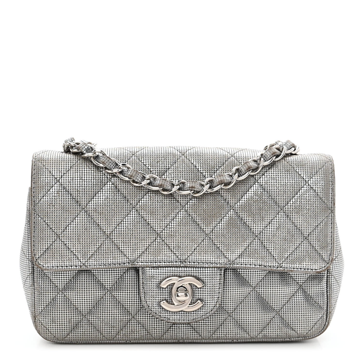 Chanel Metallic Calfskin Quilted Pixel Effect Mini Rectangular Flap Dark Silver 1 of 13