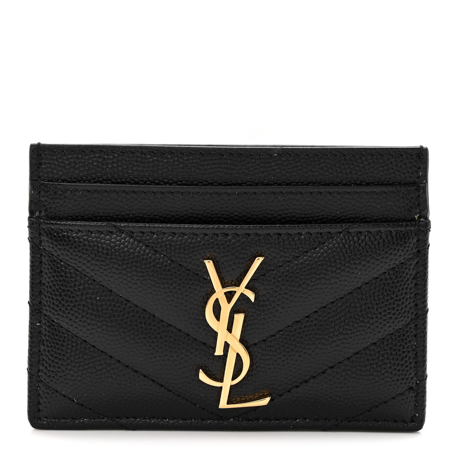 Saint Laurent Grain De Poudre Matelasse Chevron Monogram Credit Card Case Black 1 of 8