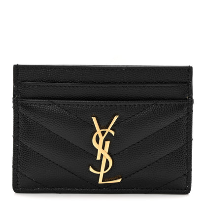 Saint Laurent Grain De Poudre Matelasse Chevron Monogram Credit Card Case Black 1 of 8