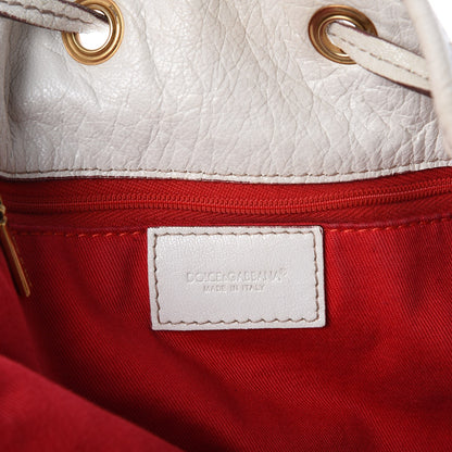 Dolce & Gabbana Calfskin Drawstring Bucket Shoulder Bag White 6 of 10