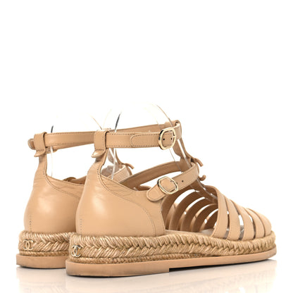 Chanel Lambskin Espadrille Sandals 37 Beige 5 of 9