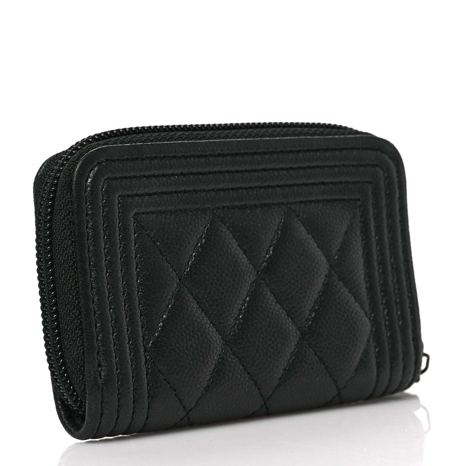 Chanel Caviar Quilted Boy Zip Around Coin Purse Wallet So Black 3 of 7