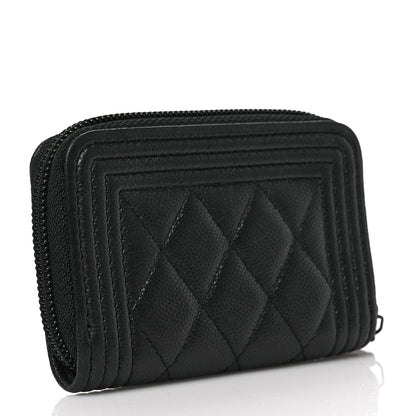 Chanel Caviar Quilted Boy Zip Around Coin Purse Wallet So Black 3 of 7