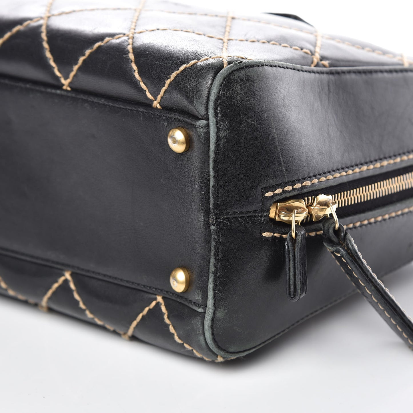 Calfskin Wild Stitch Top Handle Bag Black