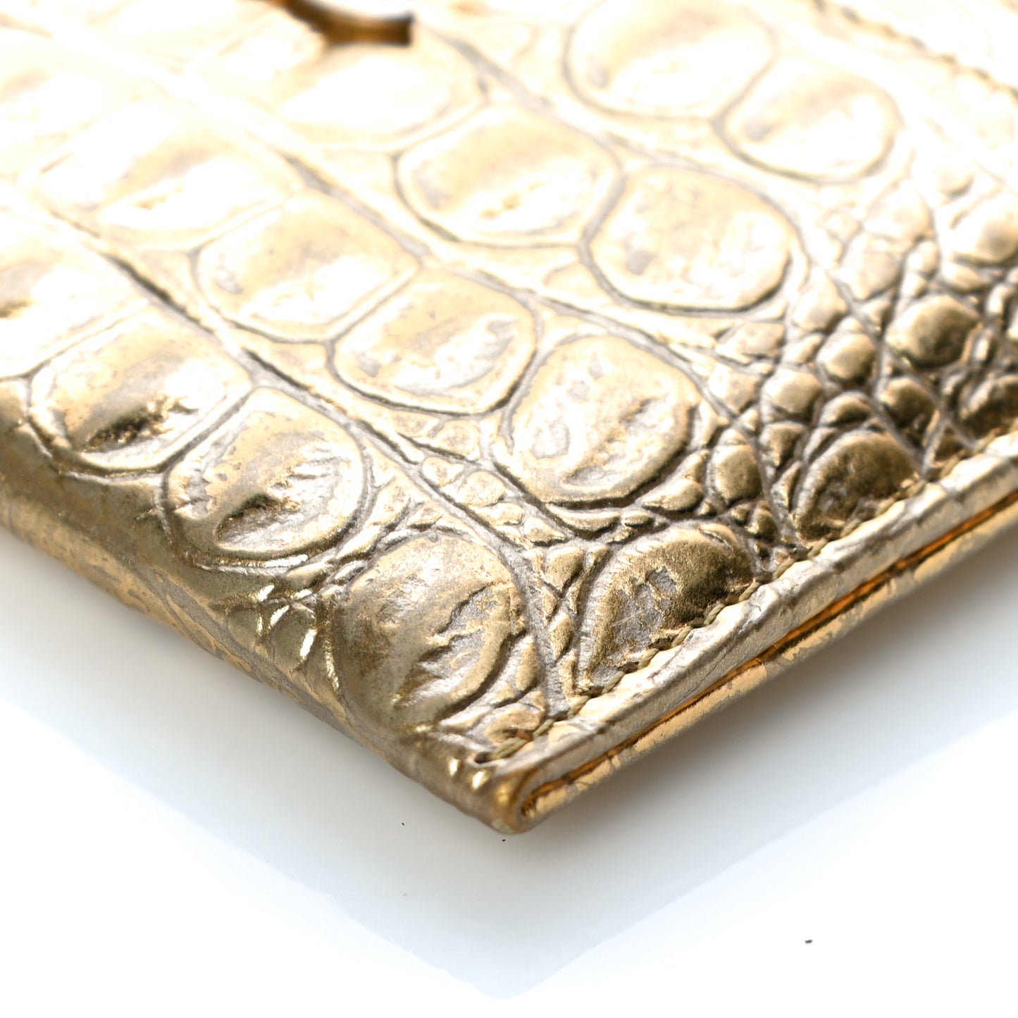 Metallic Calfskin Crocodile Embossed Cocodile Card Holder Gold
