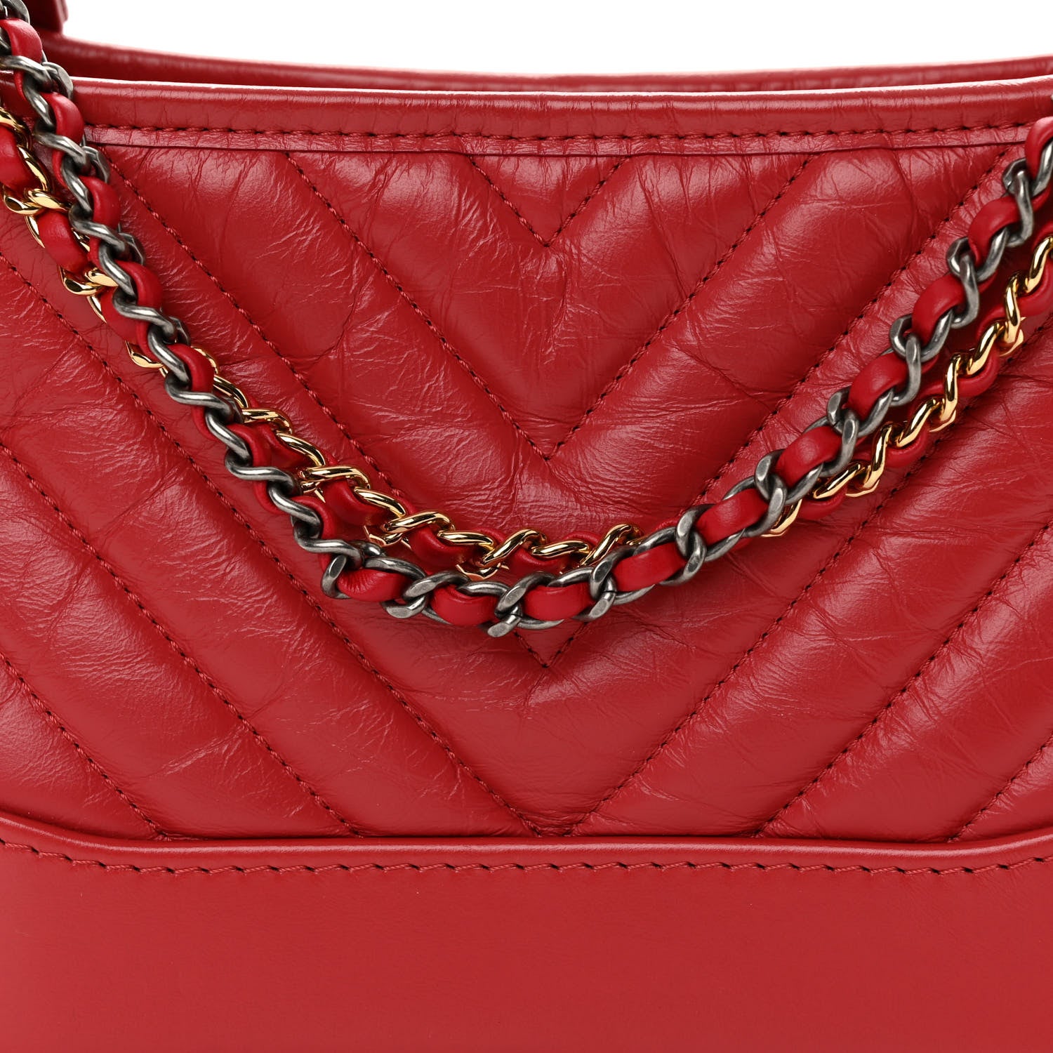 Chanel Aged Calfskin Chevron Quilted Small Gabrielle Hobo Red 8 of 10