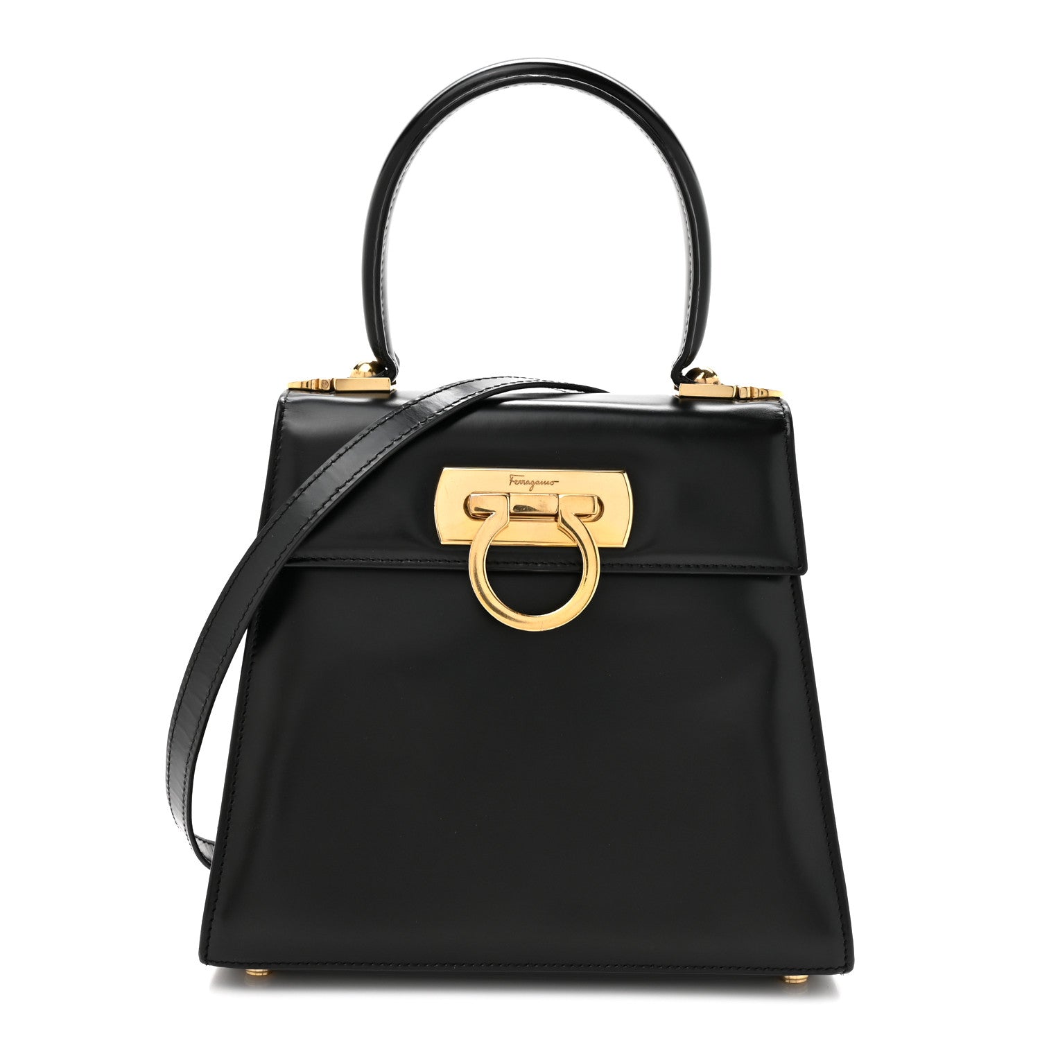 Salvatore Ferragamo Brushed Off Calfskin Small Iconic Top Handle Black 1 of 11