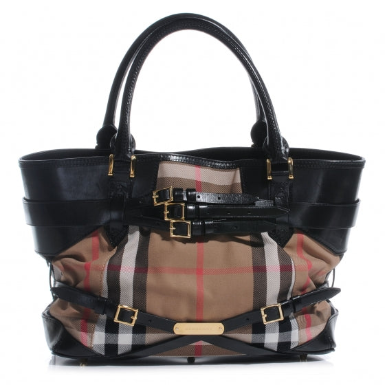 House Check Bridle Calfskin Medium Lynher Tote Black