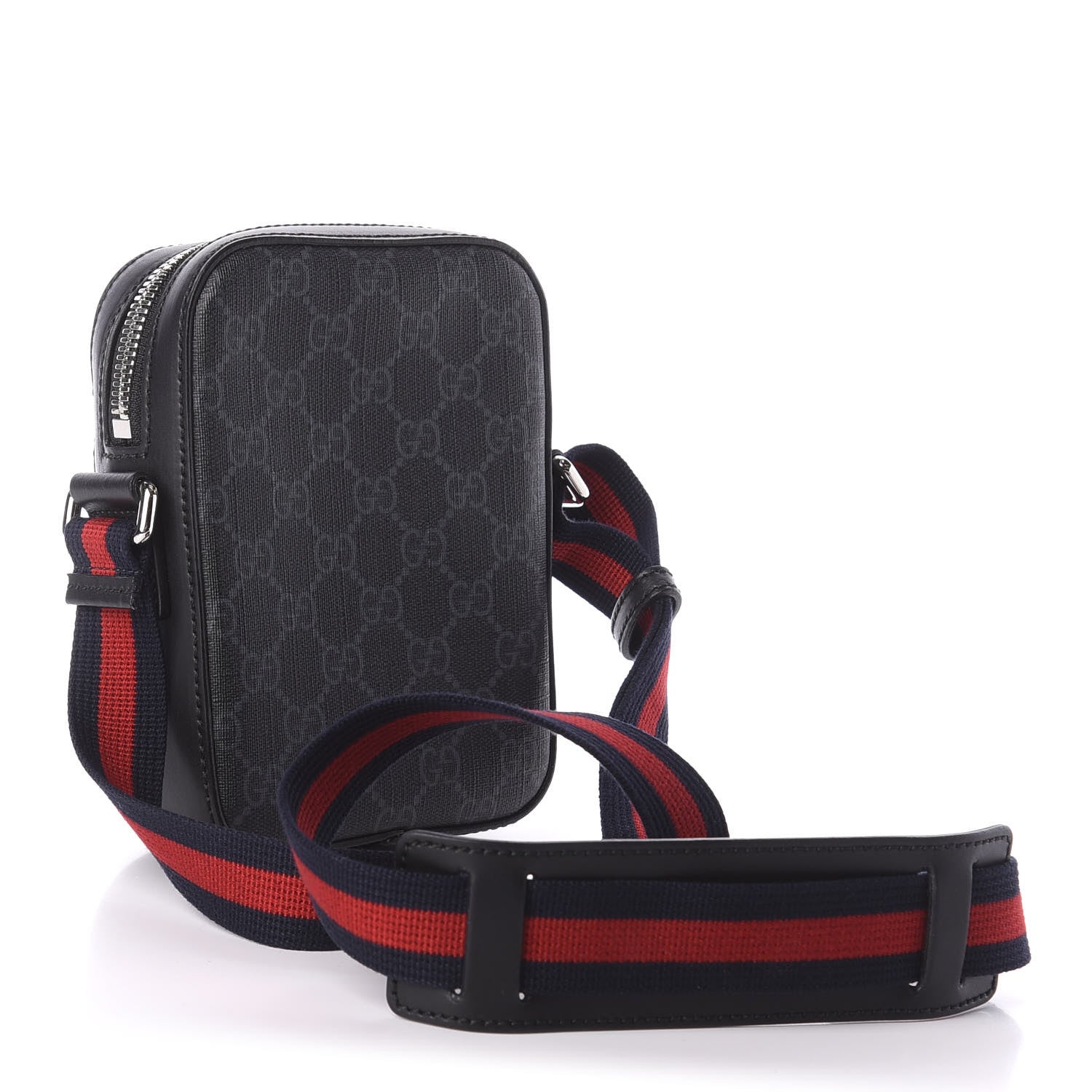 Gucci GG Supreme Monogram Appia Calfskin Web Small Camera Messenger Bag Black Grey 3 of 10