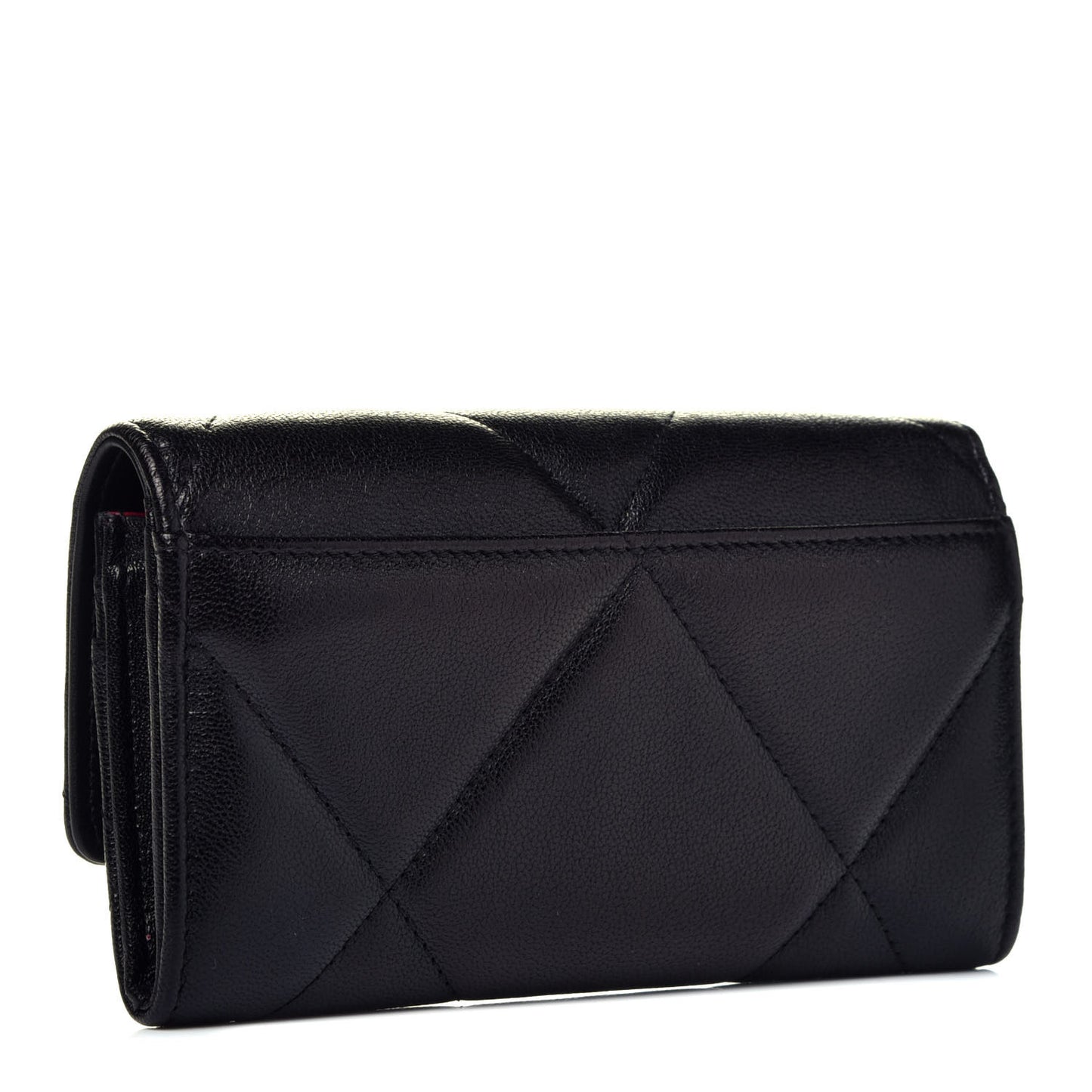 Shiny Goatskin Quilted Chanel 19 Flap Wallet Black
