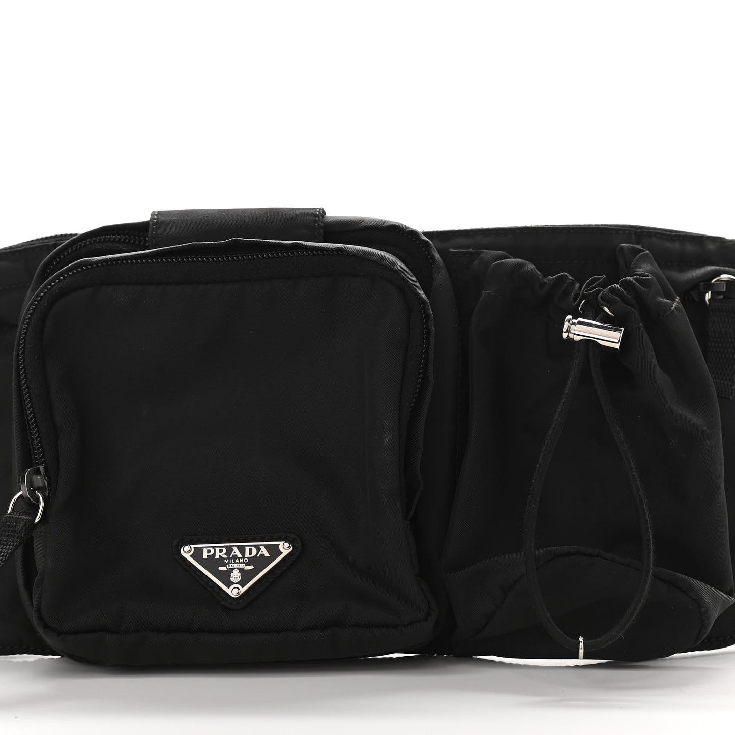 Nylon Metal Triple Pocket Belt Bag Black